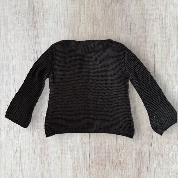 BELAMIE Black Lagenlook Crew Neck Sweater Decorative Wood Buttons Boho Women's L - Picture 5 of 9